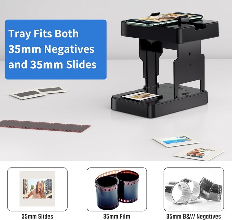 DigitPro Mobile Film Scanner 35mm, Slide & Negative Scanner Slide Viewer Converts 35mm Slides & Negatives to Digital Photos (2AA Batteries Included) Black - Image 2